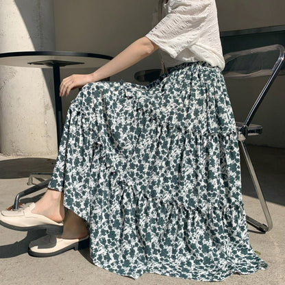 フレンチヴィンテージパッチワークシフォンプリーツスカート(３デザイン) - momo collection