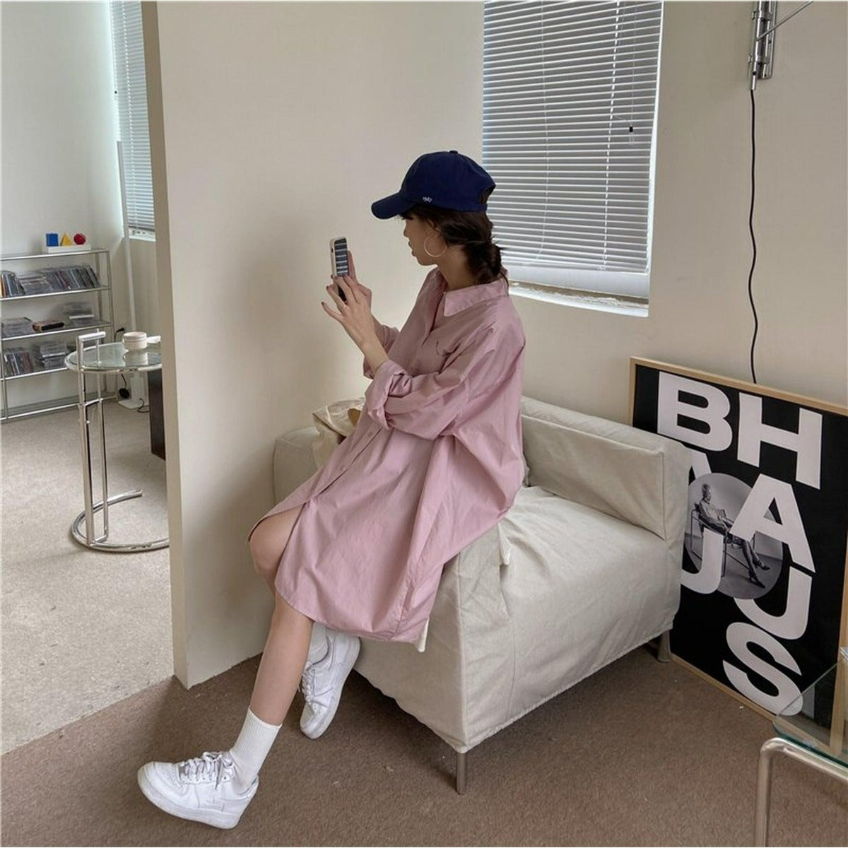 ミドル丈ピンクシャツジャケット - momo collection