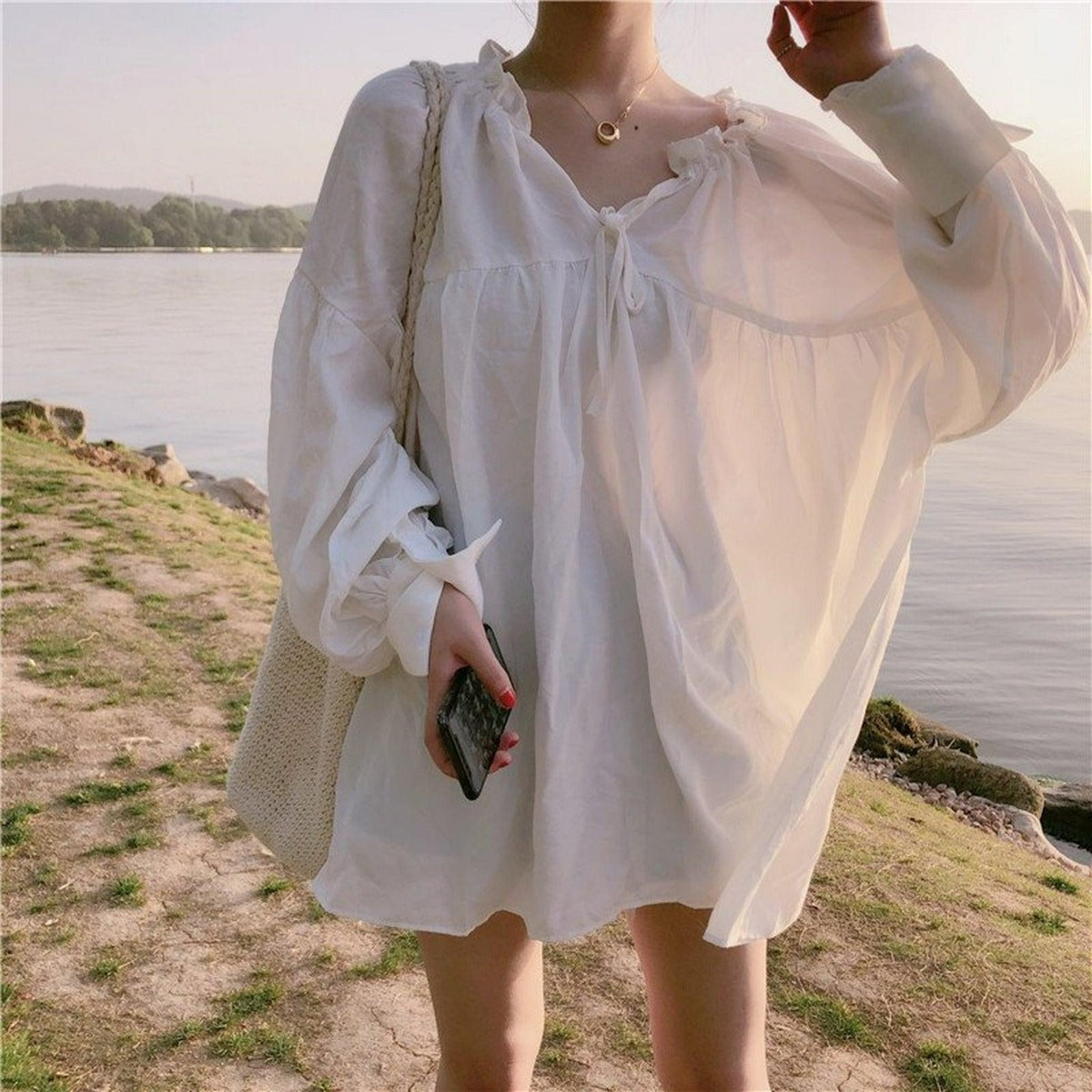ランタンスリーブホワイトドールシャツ - momo collection