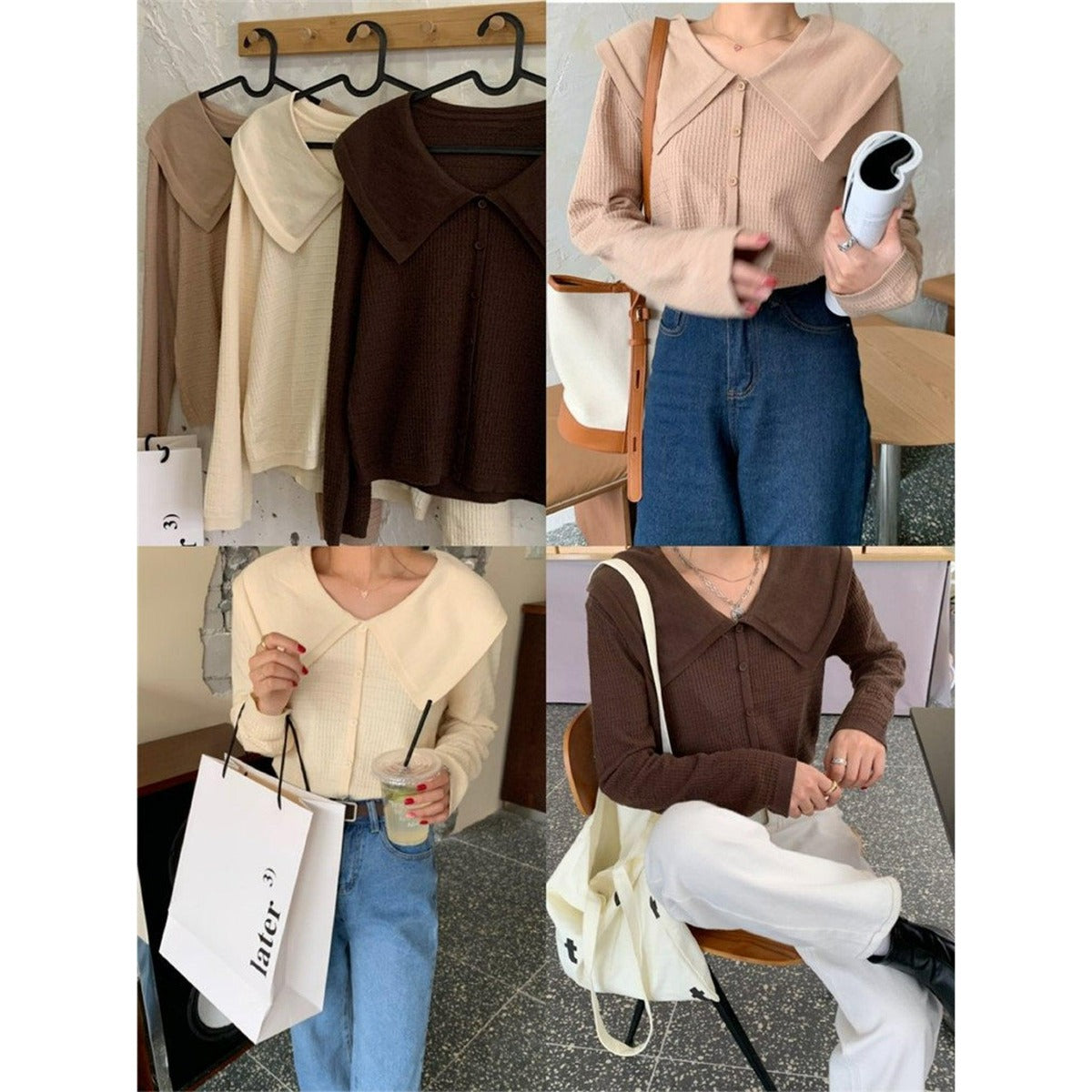 長袖ビッグラペルニットシャツ - momo collection