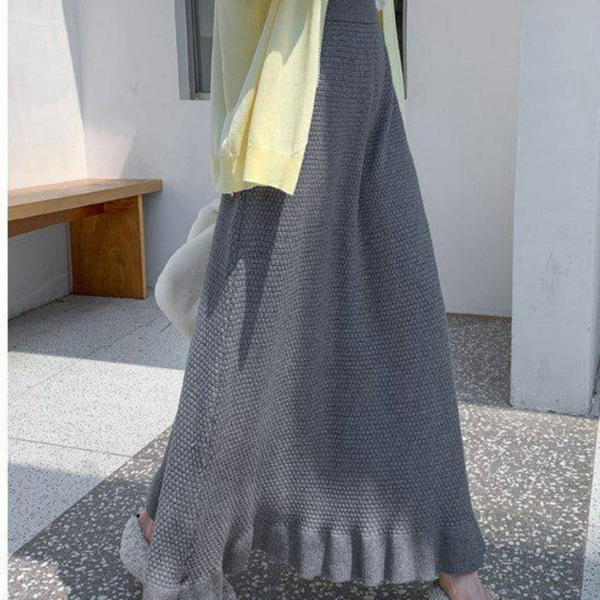 ドレープハイウエストロングウールスカート - momo collection