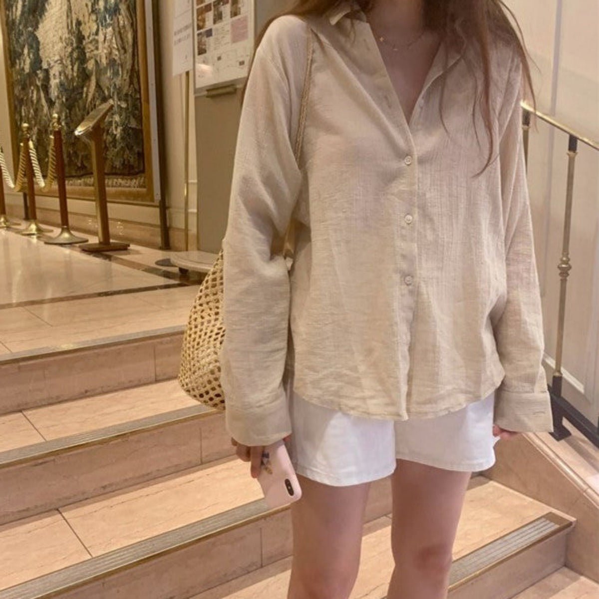 綿とリネンの長袖シャツ - momo collection
