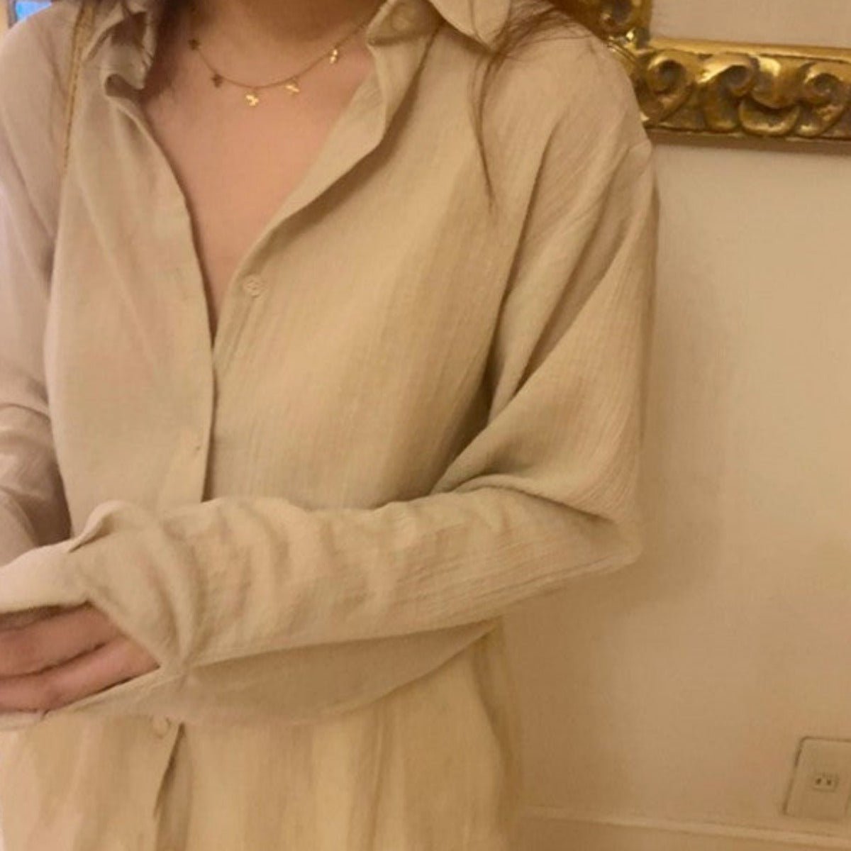 綿とリネンの長袖シャツ - momo collection
