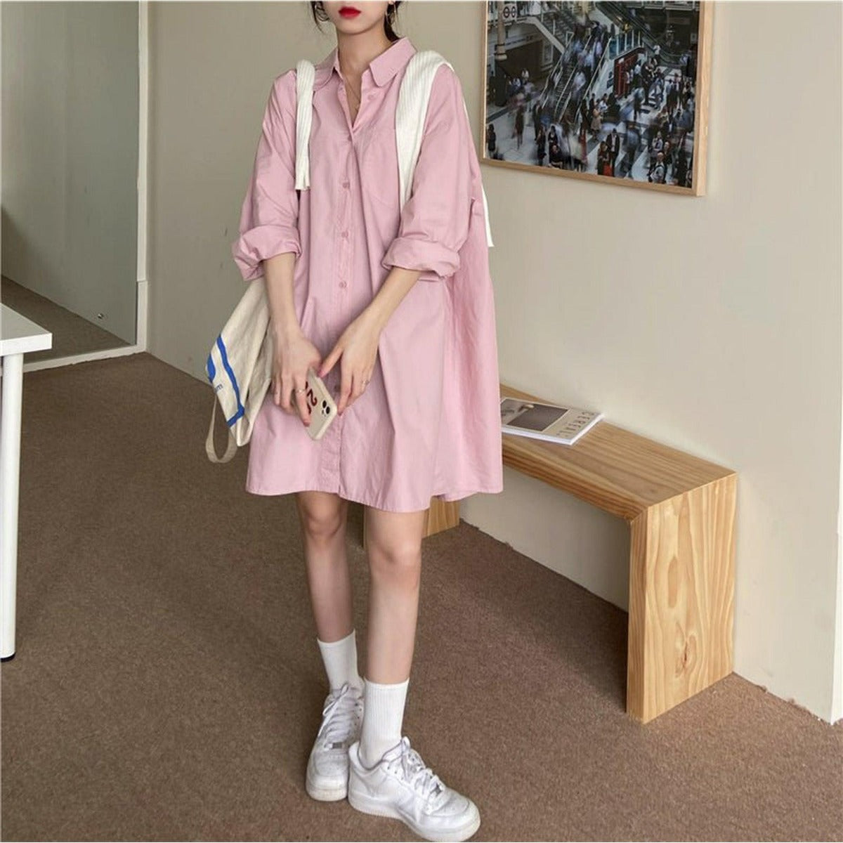 ミドル丈ピンクシャツジャケット - momo collection